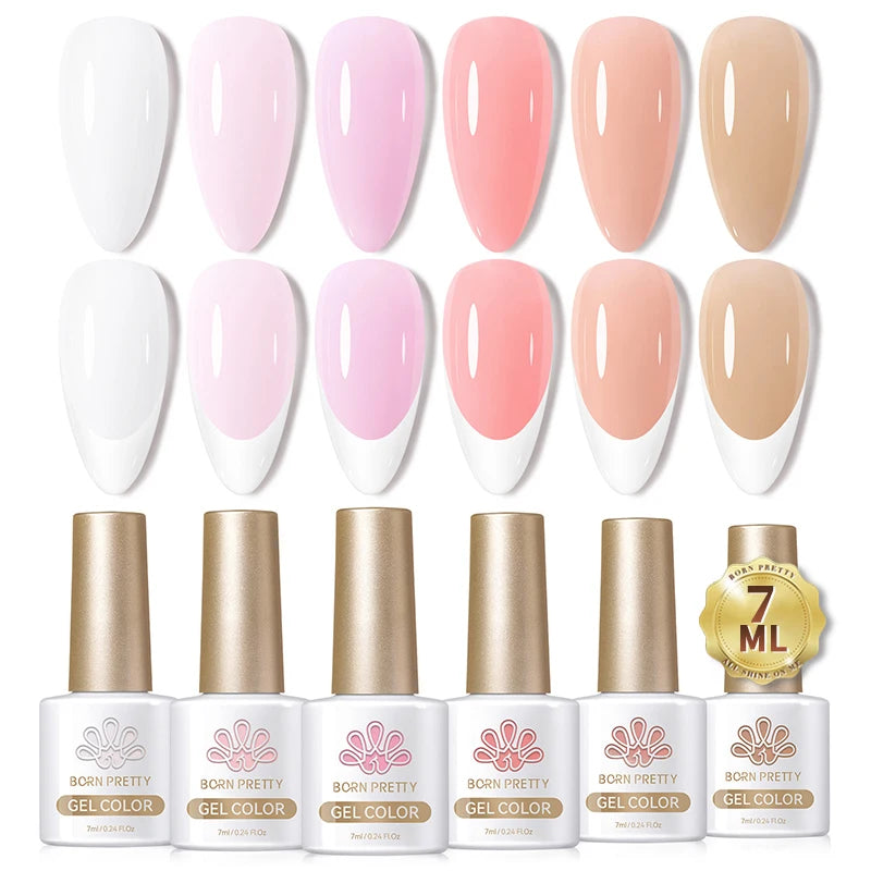 BORN PRETTY 7ml Glitter Gel Nail Polish Set Sparkly Shiny Gold Silver Pink Glitter Gel Polish Kit Winter Christmas Gift Box