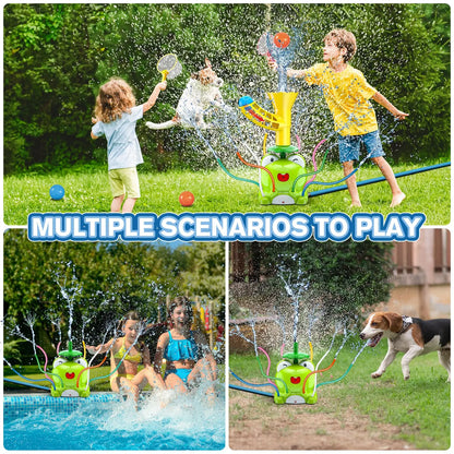 VATOS Kids Outdoor Water Play Sprinklers-2 in 1 Frog Sprinkler Spinning  Catch Ball Game Summer Water Play Set Toys for kids