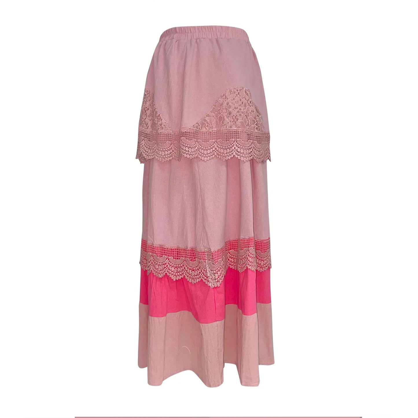 Long Maxi Skirts For Women 2024 Summer Boho Tiered Long Lace Skirt Maxi Net Flared Elegant Button Plus Size Cotton Skirt New