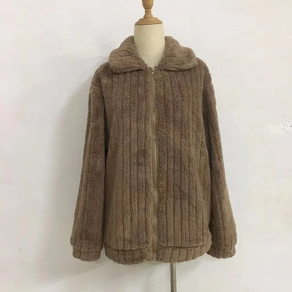 Autumn Winter Women Warm Furry Jacket New Fashion Patchwork Lapel Overcoat Female New Elegant Casual Communte Holiday Outerwears