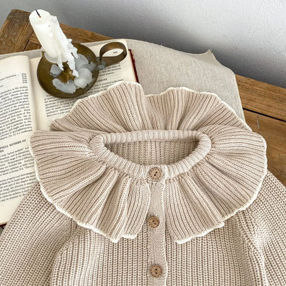 INS Spring and Autumn Infants' 0-3 Year Old Girl Baby Fashion Ruffle Collar Knitted Coat Small Cardigan Sweater Top
