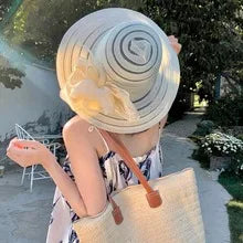 Fashionable versatile hats for women with big brim top hats flowers sun hats summer seaside sun hat