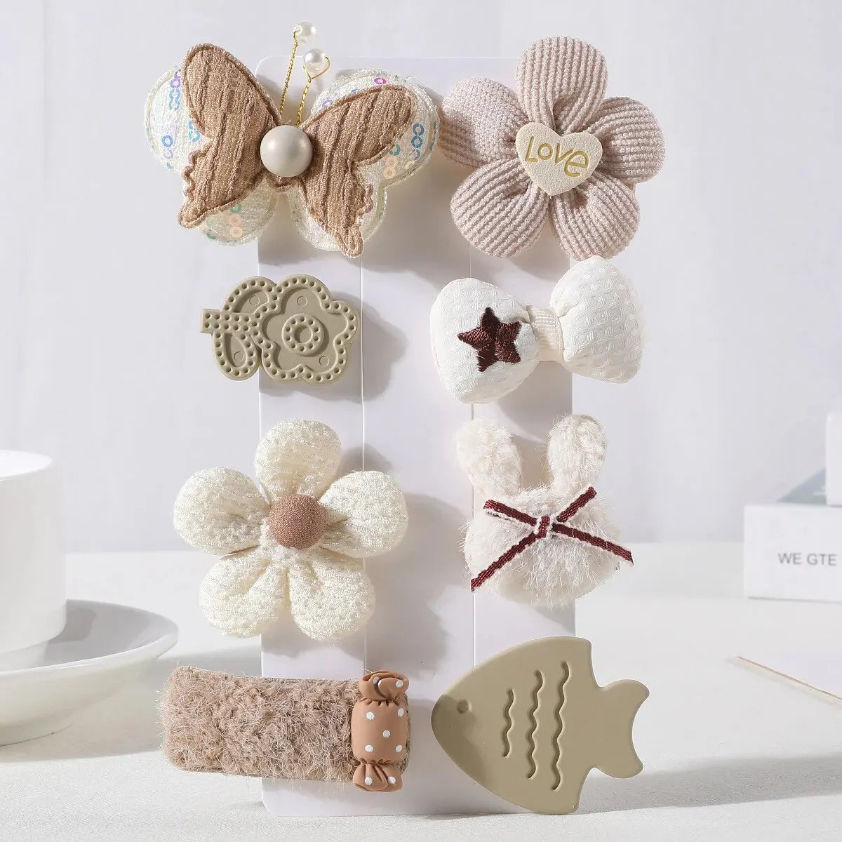 8Pcs/Set Korean Cartoon Hair Clips for Girls Winter Cute Plush Flower Rabbit Hairpins Knitting Barrettes Kids Hair Accessories