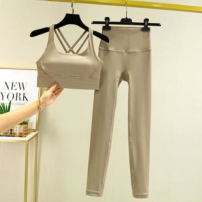 TRY TO BN Women's Tracksuit Yoga Sets Fitness Leggings Sports Bra Naked Sportwear Breathable Workout Two Pieces Suit Gym Clothes