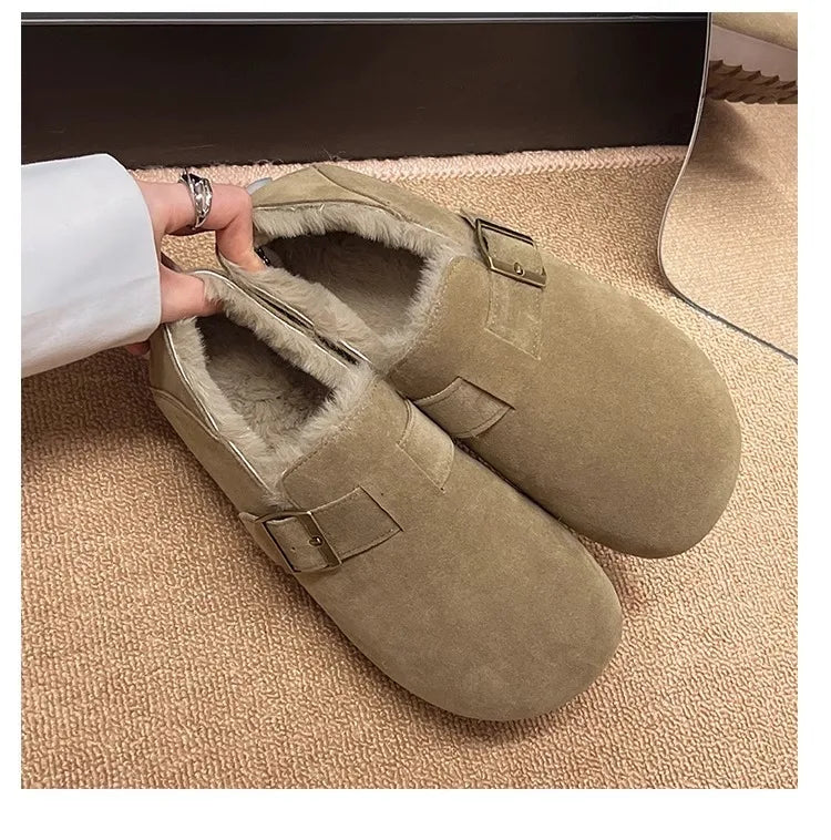 Plush all inclusive retro Boken shoes for women in winter 2025, one foot cotton shoes, hairy shoes, thick and warm snow boots