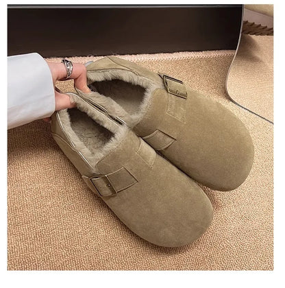 Plush all inclusive retro Boken shoes for women in winter 2025, one foot cotton shoes, hairy shoes, thick and warm snow boots