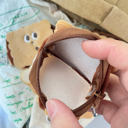 Kawai Biscuit Coin Bags Purse Plush Cake Headphone Organizer Bag Keys Cards Storage Bags Kids Birthday Gifts Schoolbag Pendants