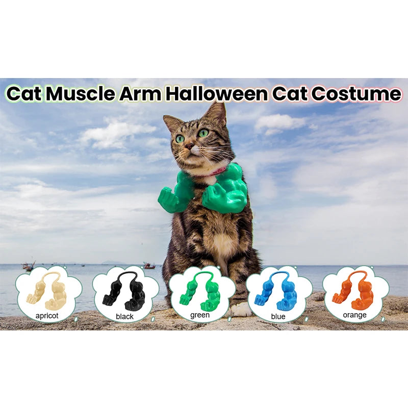 Pet Cat Muscle Arms 3d Creative Strong Man Giant Arms Halloween Cat Costume Accessory Cat's Neck Arm With Muscle For Pet Cosplay