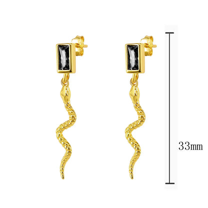 925 Sterling Silver Needle Pave Crystal Snake Type Stud Earrings for Women Simple Cute Animal Earrings Fashion Delicate Jewelry