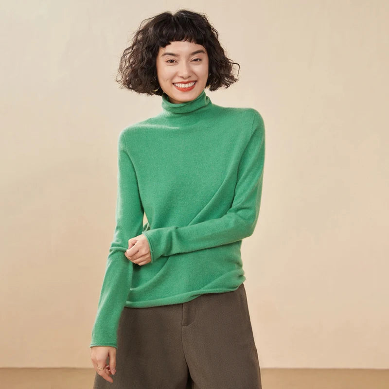 New Women's Cashmere Sweater 100% Pure Cashmere Knitted High Collar Hoodie Hot Selling Soft Solid Color Women's Top