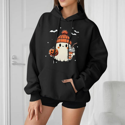 Women Halloween Printed Hoodie Casual Long Sleeve Sweatshirt Fashion Oversize Pullover Cozy Winter Streetwear Chic Loungewear