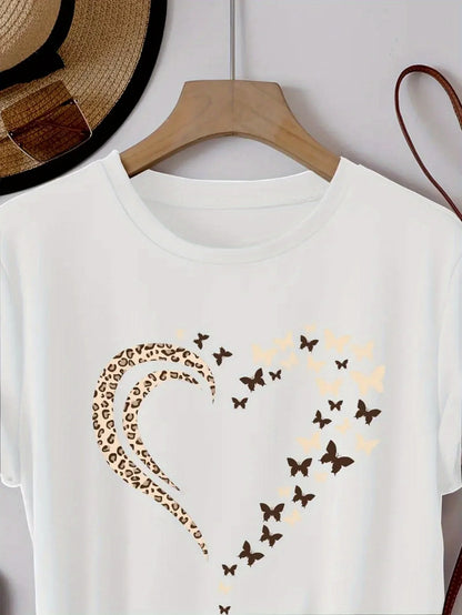 EtherealBe stylish women's heart print shirt featuring a unique butterfly design