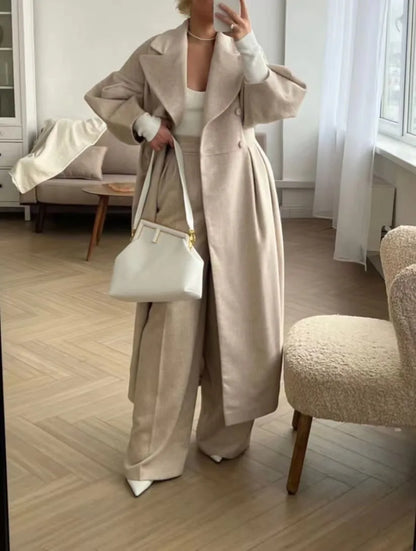 Winter Coat for Women Elegant Lantern Sleeve Lapel Collar Trench Coats Vintage Chic Long Jackets Overcoat 2023 Luxury Outwear