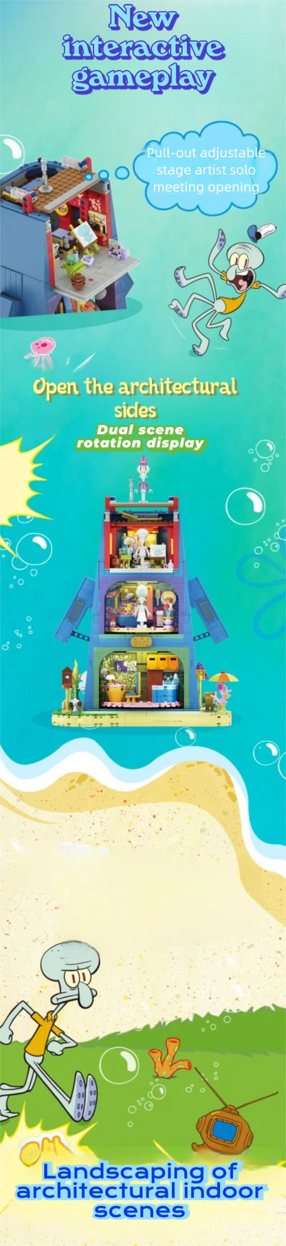 Spongebob Cartoon Krusty Krab Restaurant Building Blocks Creative Canteen Scenes Model Bricks Desktop Ornaments Toy For Kid Gift