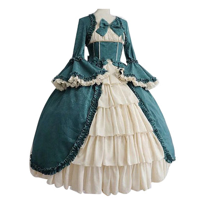 Cute Cosplay Black Dresses Women Lolita Lady Retro Square Neck Tight Waist Bowknot Medieval Dress Dress Party Costume Vestidos
