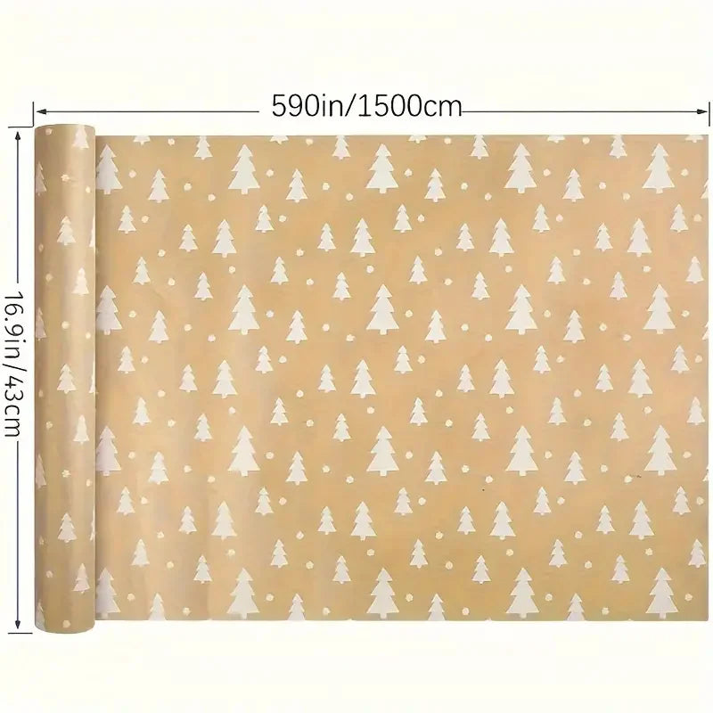 Christmas Gift Wrapping Paper with Snowflake Tree Pattern Paper Roll 16.9"x590" Eco-Friendly Paper Material for Holiday Presents