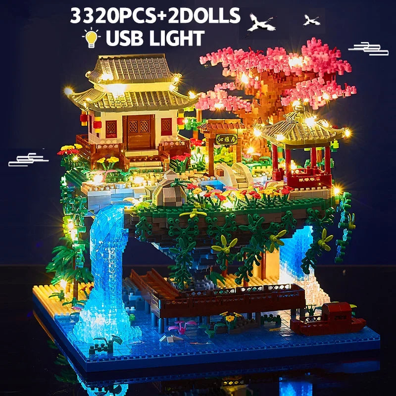 3320PCS Blocks Tree House Diamond Building Garden Architecture Waterfall Light Bricks Christmas for Kid over 12 Years Adult Gift