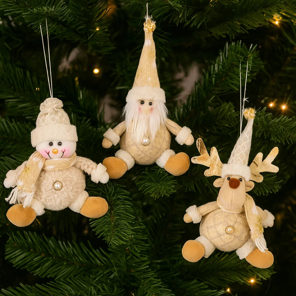 Cute Christmas Tree Pendant Figurine Ornament Elk Christmas Doll Ornament Snowman Elderly Santa Pendant Decor Scene Arrangement