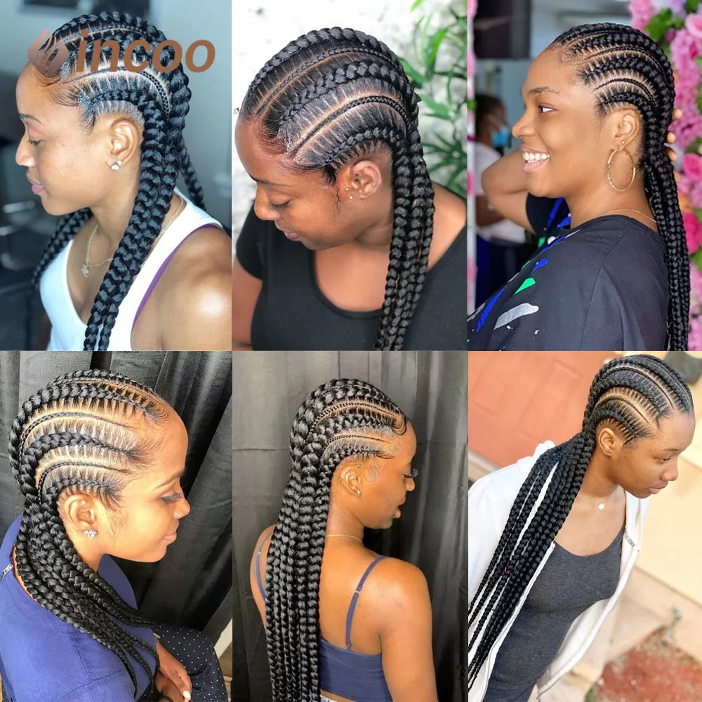 36 Inches Cornrows Braided Wigs Synthetic Full Lace Wig For Black Women Jumbo Braided Wigs Lace Frontal Faux Locs Box Braids Wig