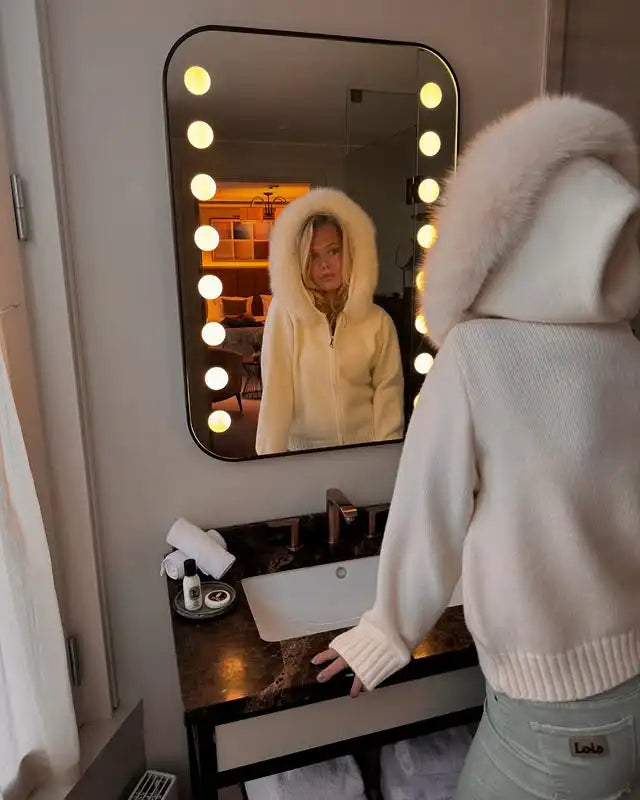 OFTBUY Real Fox Fur Kintwear Women 2025 New Spring Autumn Hooded Sweater Female Loose Zipper Kintted Jacket Oversized Cardigan