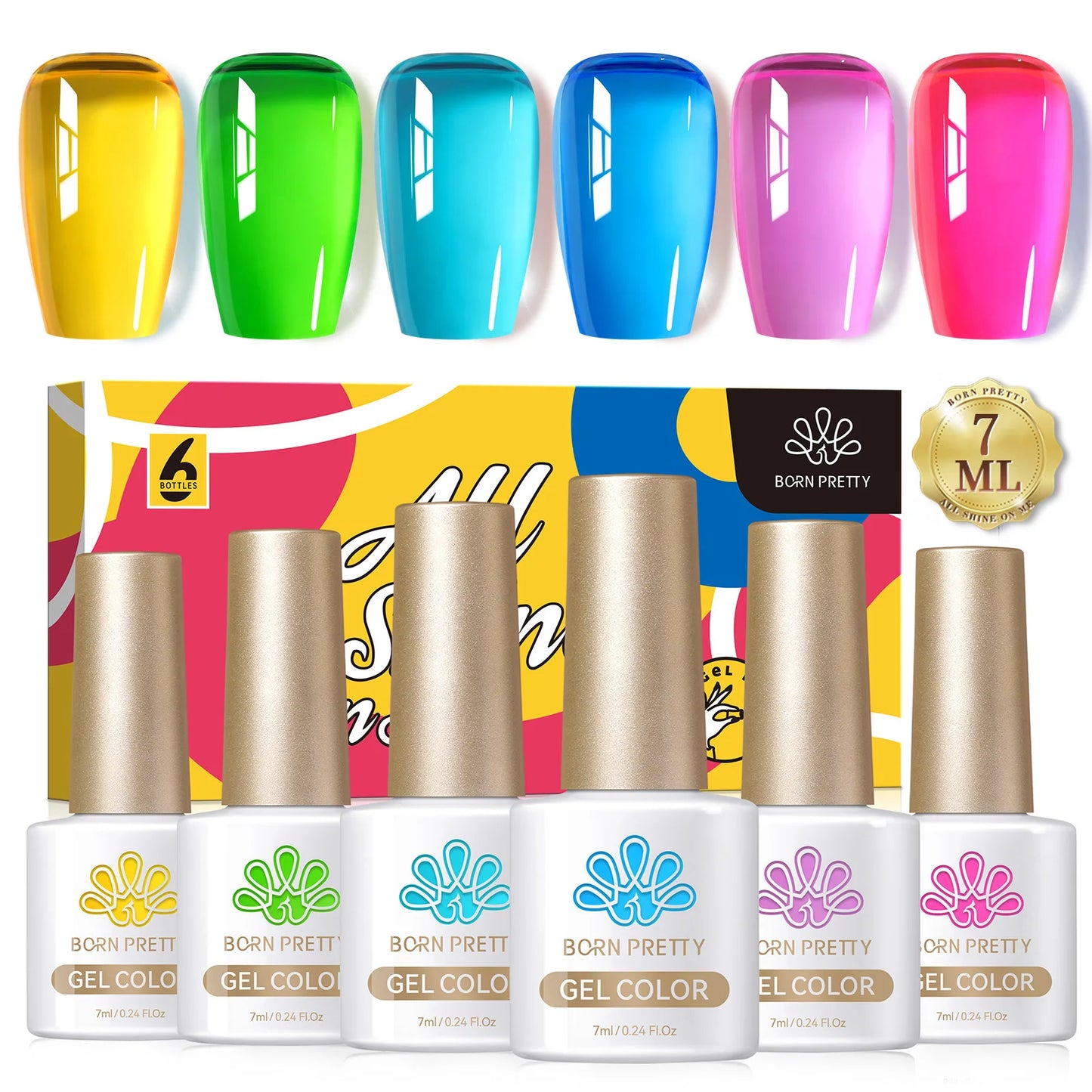 BORN PRETTY 7ml Glitter Gel Nail Polish Set Sparkly Shiny Gold Silver Pink Glitter Gel Polish Kit Winter Christmas Gift Box