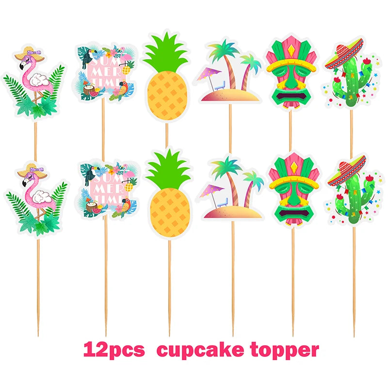 Hawaiian Party Decorations Flamingo Garlands Banner Balloons For ALOHA Luau Party Tropical Summer Beach Birthday Party Supplies