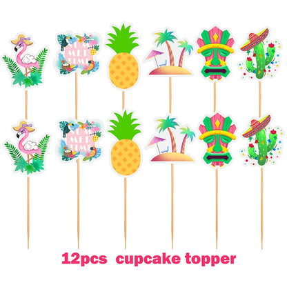 Hawaiian Party Decorations Flamingo Garlands Banner Balloons For ALOHA Luau Party Tropical Summer Beach Birthday Party Supplies