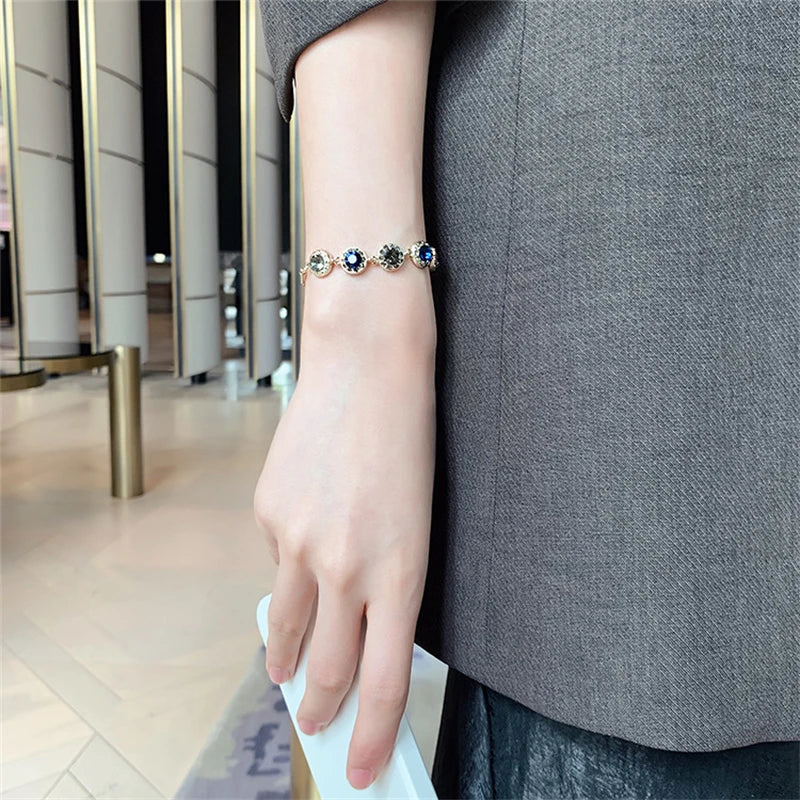 Luxury Blue Zircon 18K Gold Plated Women's Bracelet 2023 New Fashion Retro Zircon Bracelet Wedding Party Jewelry Gift