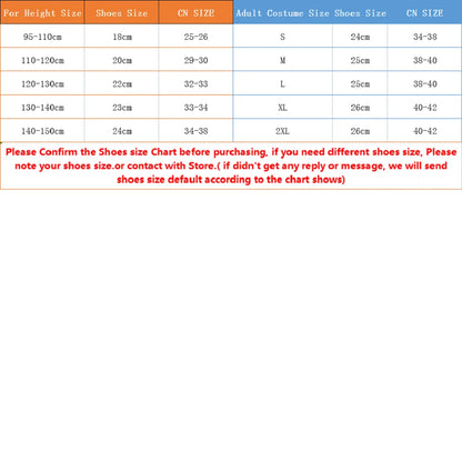 EtherealBe Demon Slayer Nezuko cosplay costume size chart for kids and adults with shoe size details