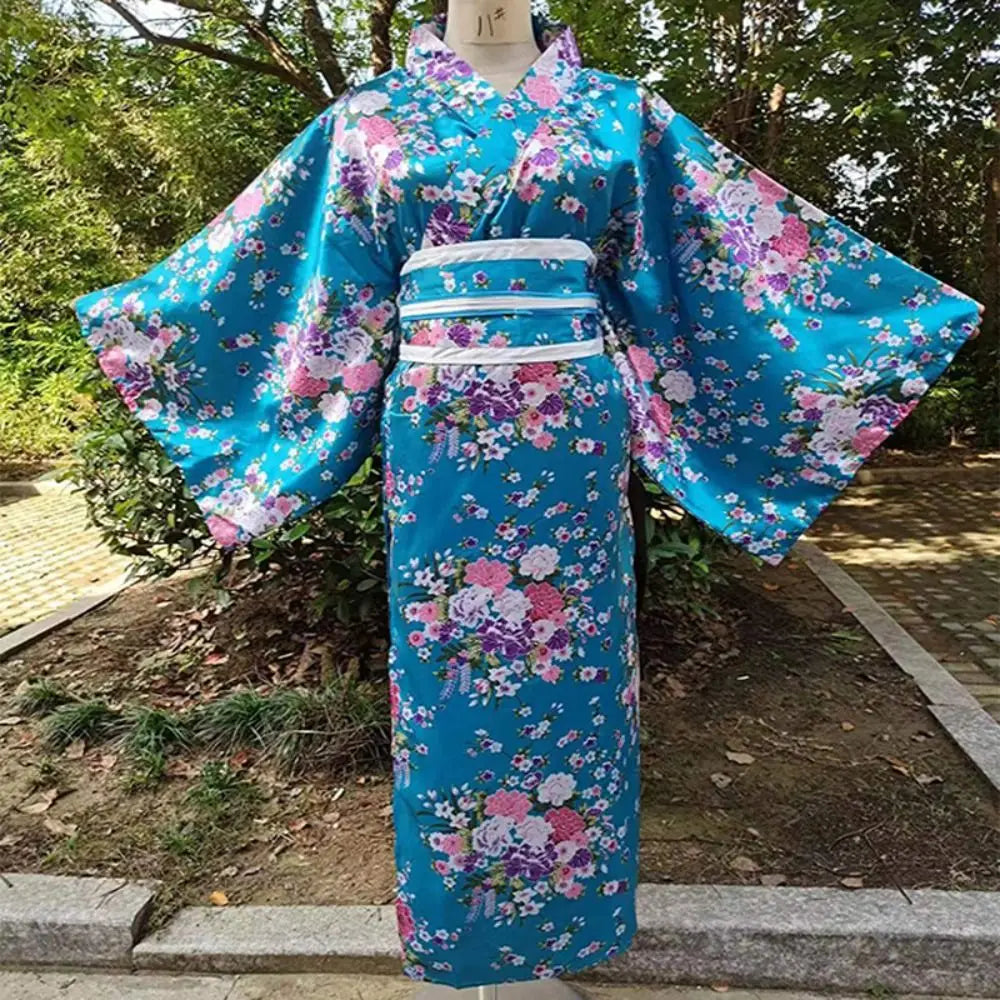 Cosplay Costume Traditional Japanese Kimono Japanese Style Printed Floral Sakura Girl Kimono Dress Elegance Asian