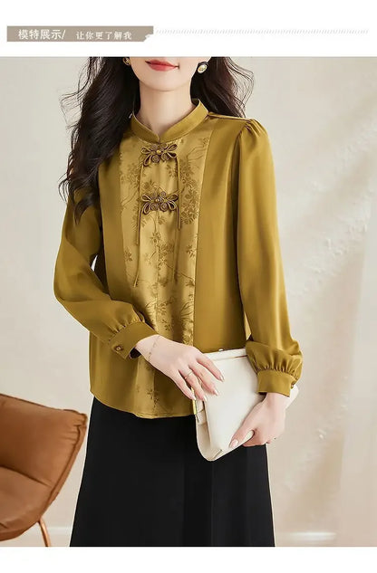 Early Spring Tops for Women Shirts for Spring Wear 2025 New French Temperament New Chinese Puff Sleeve Cardigan