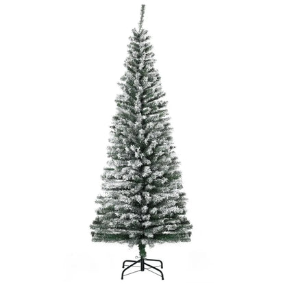 6' Tall Unlit SnowFlocked Slim Artificial Christmas Tree with Realistic Branches and 492 Tips
