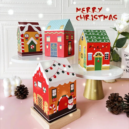 4pcs Christmas House Shape Candy Box Cartoon Merry Christmas Gift Packaging Chocolate Box Navidad 2025 New Year Party Kids Gifts