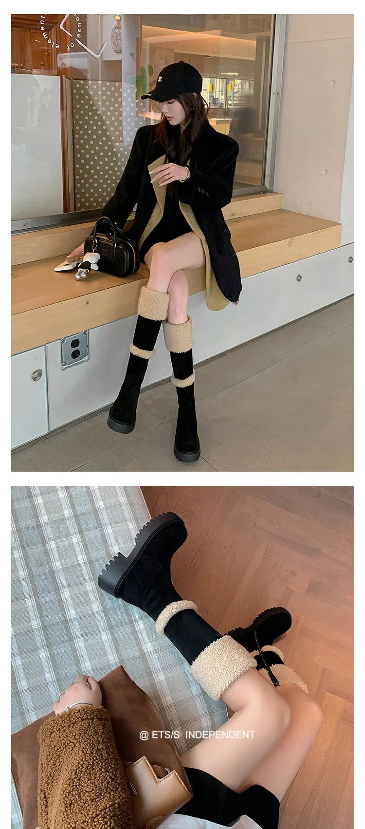 Thickened Lamb Wool Long Tube Snow Boots for Women New 2025 Autumn Winter Anti-slip Fleece-lined Cotton Shoes Knee High Boots