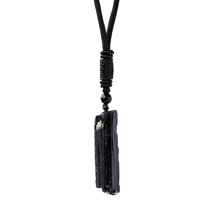 1pc Fashion Crystal Gem Healing Stone Black Tourmalines Stone Pendant Necklace Natural Raw Stone Necklace