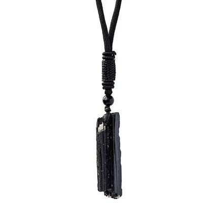 1pc Fashion Crystal Gem Healing Stone Black Tourmalines Stone Pendant Necklace Natural Raw Stone Necklace