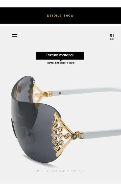 Luxury One-Piece Rimless Sunglasses Oversized Diamond Brand Designer Sun Glasses for Women Steampunk Eyewear UV400 Oculos De Sol