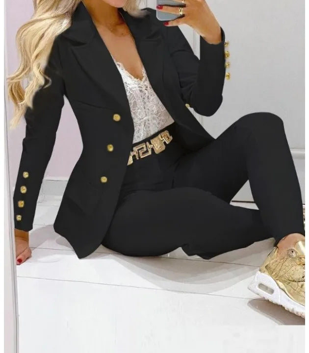 Women's Autumn Clothes Two Piece Set Female Coats and Pants Fashion Versatile Casual Long Sleeve Jacket and Trousers Suit 2023