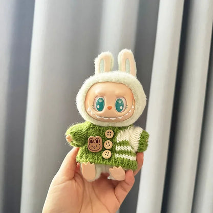 Labubu Sitting Party Dolls Cute Mini Plush Toy with Easter Bunny Sweater Outfit Labubu Series I II Collectible Doll Clothing