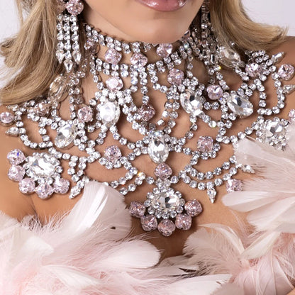 Stonefans Pink Exaggerated Choker Necklace for Women Wedding Jewelry Charming Oversize Rhinestone Chunky Choker Chain Drag Queen