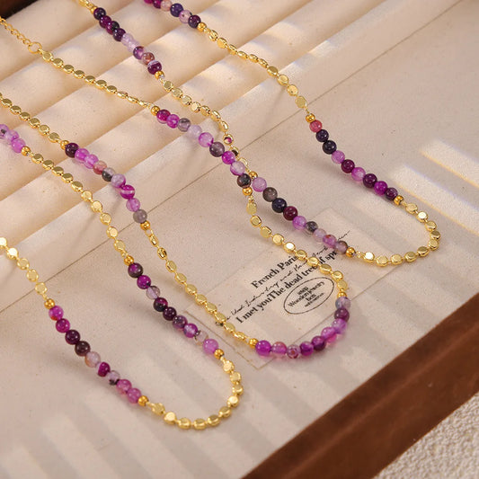 Gorgeous Purple Beaded Necklace for women Copper Nature Agate Chain Charm Jewelry Wholesale