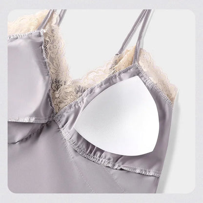 Womens Sexy Satin Pajama Set Lace Trim Cami Top Shorts Lingerie Sleepwear Silky Black Cream V Neck Spaghetti Strap Two Piece