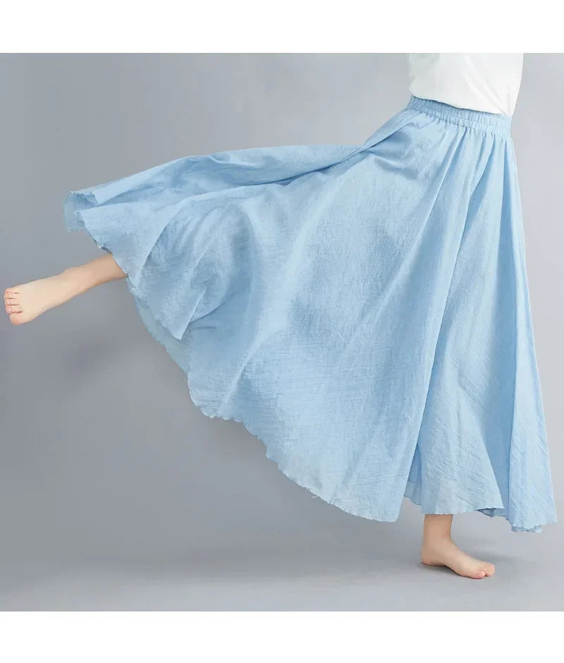 Fashion Solid Cotton Linen Women Skirts Maxi Elegant Harajuku Saia Casual Loose Long Skirt Ladies Clothes Faldas Ropa Mujer