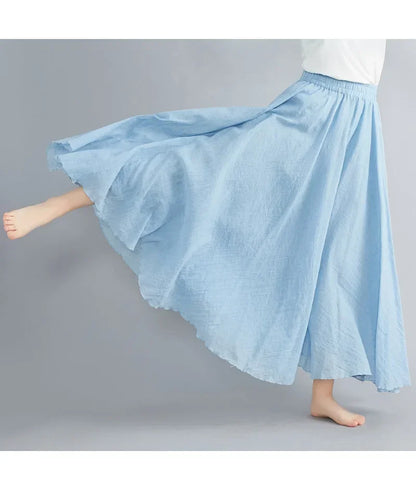 Fashion Solid Cotton Linen Women Skirts Maxi Elegant Harajuku Saia Casual Loose Long Skirt Ladies Clothes Faldas Ropa Mujer