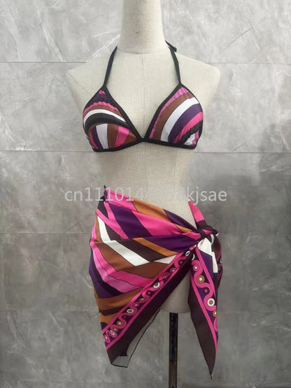 Luxury Design Women's Black Red Scarf Bikini Sets Letter Signature Logo Beachwear Designer Brand Lady Headband Swimsuit Swimwear