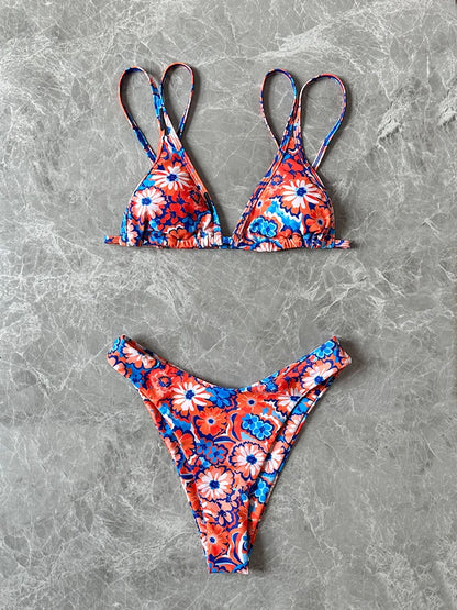 2024 New Sexy Low Waist Bikini Set Two Piece Swimwear Women Swimsuits Print Floral Strappy Bathing Suit Beach Wear biquini Mujer