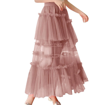 Skirts For Party 2024 Women's Long Summer Tulle Skirt Elegant High Waist Cocktail Party Wedding Flared Hem Dance Skirt for Girls