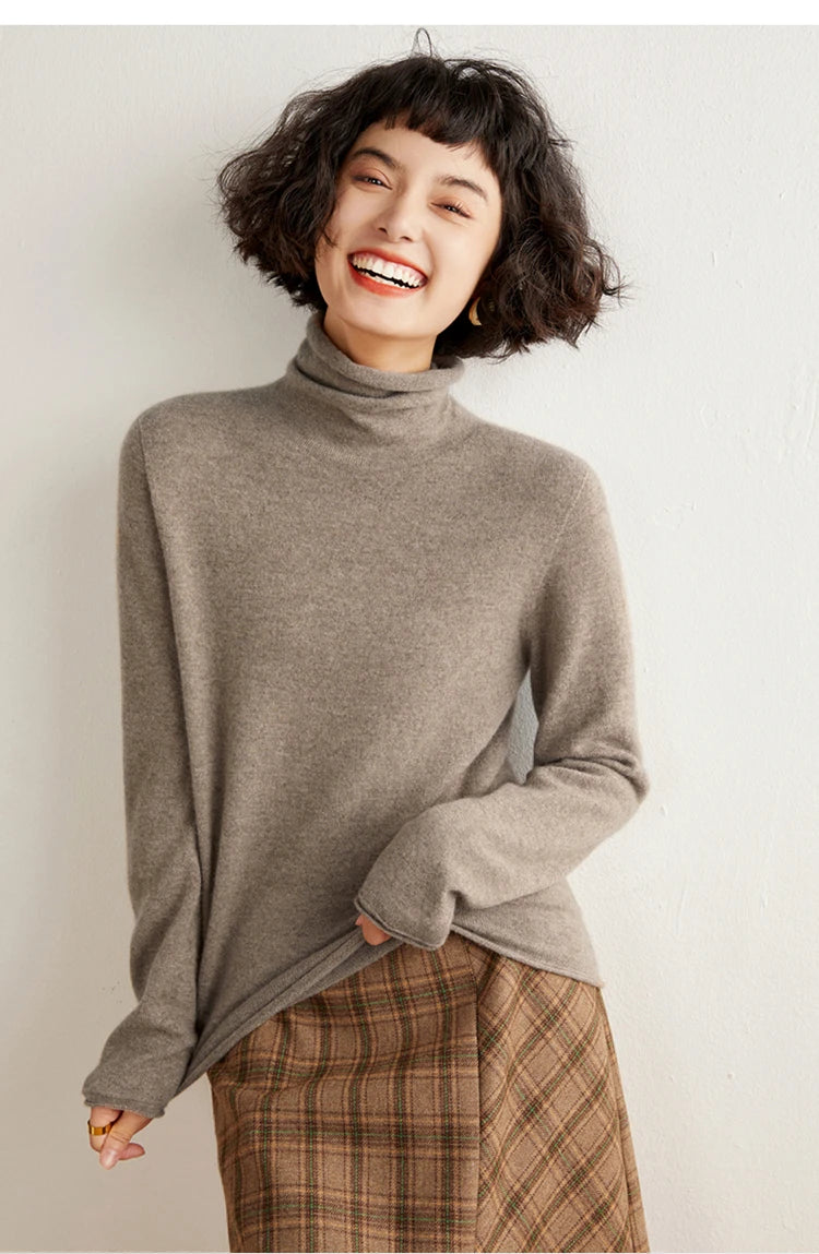 New Women's Cashmere Sweater 100% Pure Cashmere Knitted High Collar Hoodie Hot Selling Soft Solid Color Women's Top