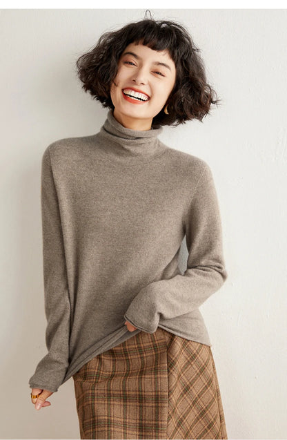 New Women's Cashmere Sweater 100% Pure Cashmere Knitted High Collar Hoodie Hot Selling Soft Solid Color Women's Top