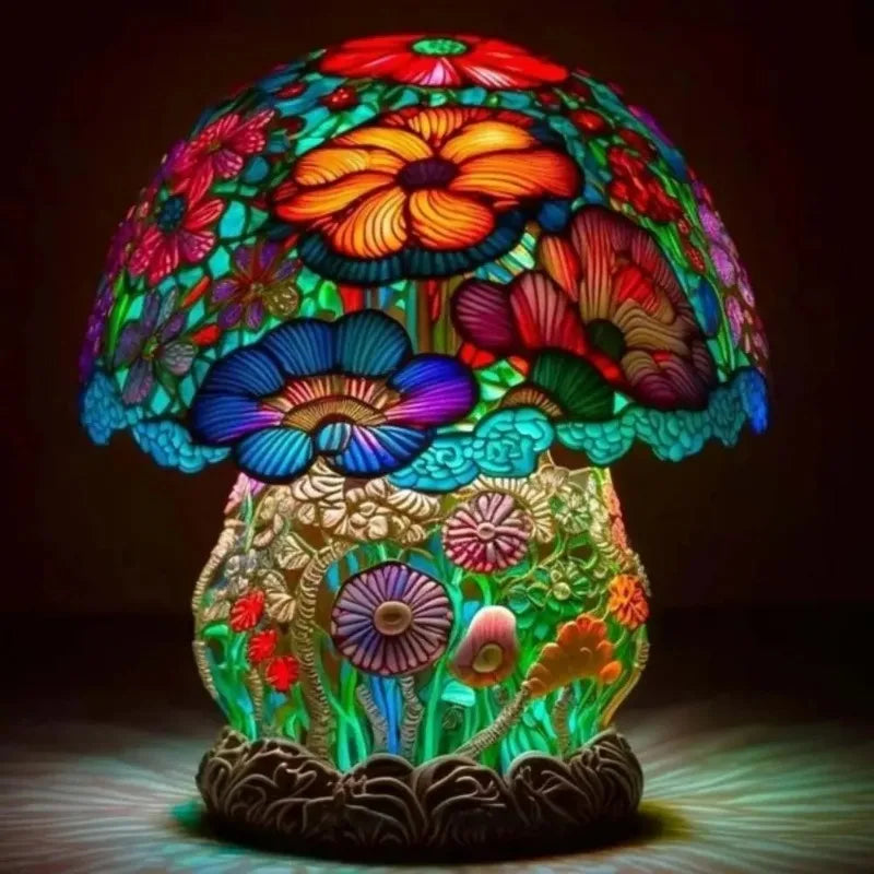 Illusionary Mushroom Table Lamp Colored Resin Plant Flower Series Snail Octopus Creative Color Bedside Retro Night Light